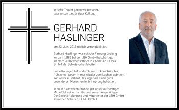 Traueranzeige von Gerhard Haslinger von OÖNachrichten
