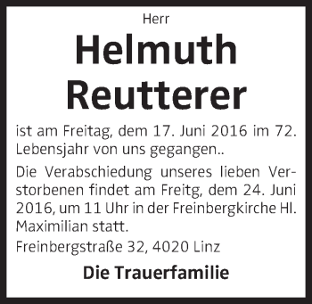 Traueranzeige von Helmuth Reutterer von OÖNachrichten