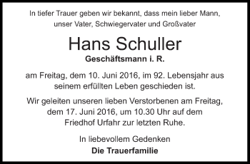 Traueranzeige von Hans Schuller von OÖNachrichten