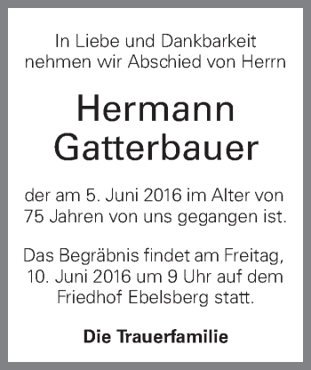 Traueranzeige von Hermann Gatterbauer von OÖNachrichten