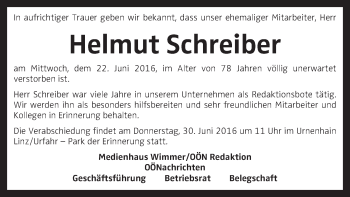 Traueranzeige von Helmut Schreiber von OÖNachrichten