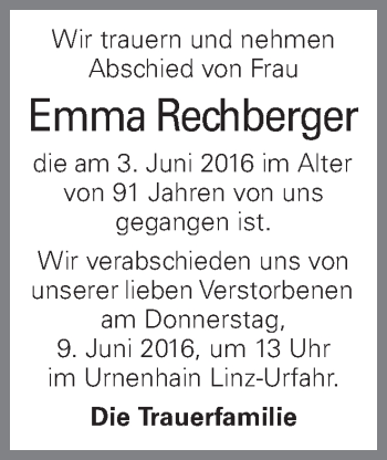Traueranzeige von Emma Rechberger von OÖNachrichten