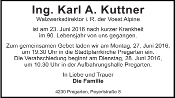 Traueranzeige von Karl A. Kuttner von OÖNachrichten