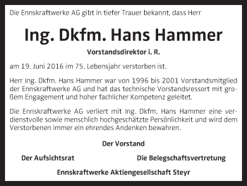 Traueranzeige von Hans Hammer von OÖNachrichten