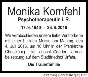 Traueranzeige von Monika Kornfehl von OÖNachrichten