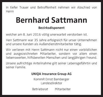 Traueranzeige von Bernhard Sattmann von OÖNachrichten