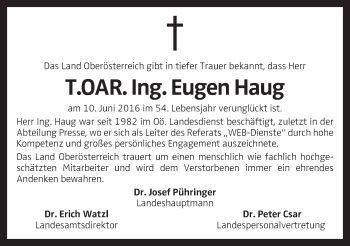 Traueranzeige von Eugen Haug von OÖNachrichten