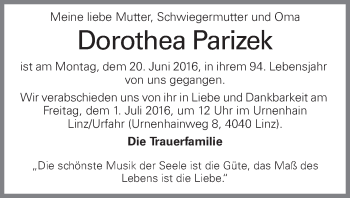 Traueranzeige von Dorothea Parizek von OÖNachrichten