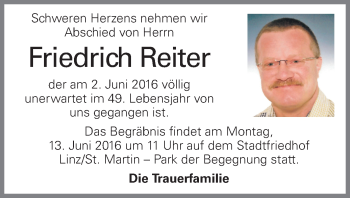 Traueranzeige von Friedrich Reiter von OÖNachrichten