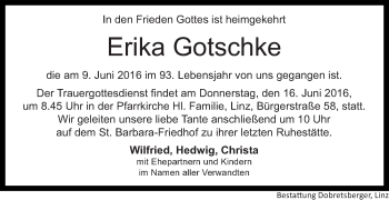 Traueranzeige von Erika Gotschke von OÖNachrichten