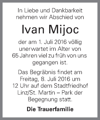 Traueranzeige von Ivan Mijoc von OÖNachrichten