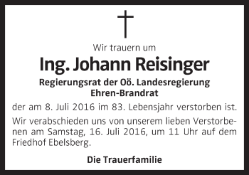 Traueranzeige von Johann Reisinger von OÖNachrichten