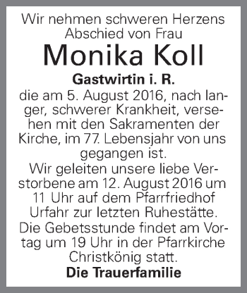 Traueranzeige von Monika Koll von OÖNachrichten
