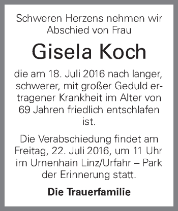 Traueranzeige von Gisela Koch von OON