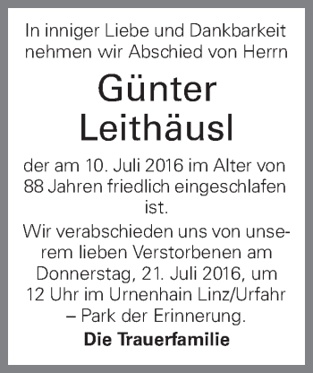 Traueranzeige von Günter Leithäusl von OÖNachrichten