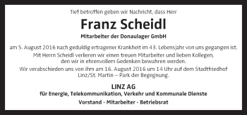 Traueranzeige von Franz Scheidl von OÖNachrichten