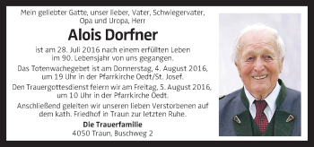 Traueranzeige von Alois Dorfner von OÖNachrichten