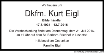 Traueranzeige von Kurt Eigl von OÖNachrichten