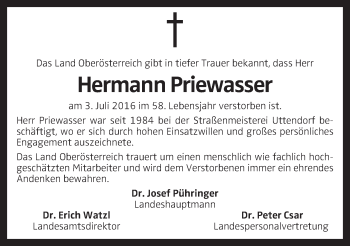 Traueranzeige von Hermann Priewasser von OÖNachrichten