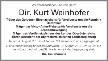 Traueranzeige von Kurt Weinhofer von OÖNachrichten