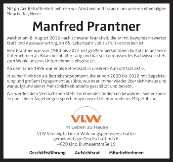 Traueranzeige von Manfred Prantner von OÖNachrichten