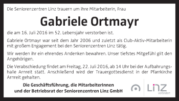Traueranzeige von Gariele Ortmayr von OON