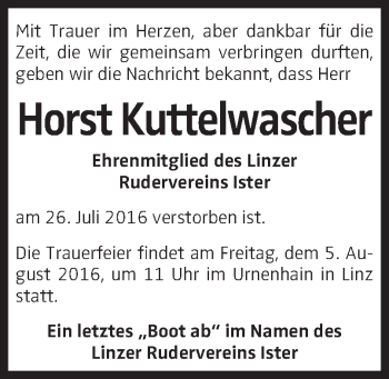 Traueranzeige von Horst Kuttelwascher von OÖNachrichten