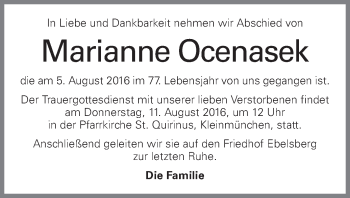 Traueranzeige von Marianne Ocenasek von OÖNachrichten