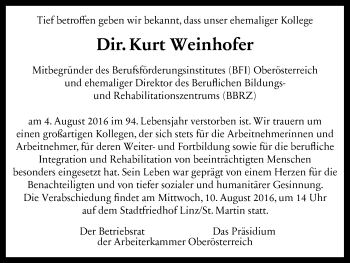 Traueranzeige von Kurt Weinhofer von OÖNachrichten
