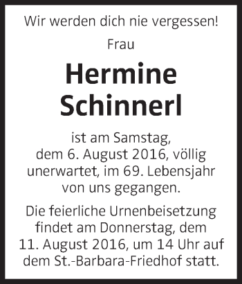 Traueranzeige von Hermine Schinnerl von OÖNachrichten