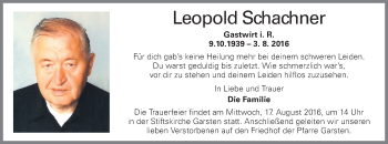 Traueranzeige von Leopold Schachner von OÖNachrichten