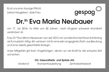 Traueranzeige von Eva Maria Neubauer von OÖNachrichten