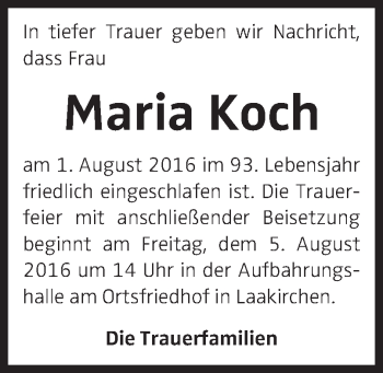 Traueranzeige von Maria Koch von OÖNachrichten