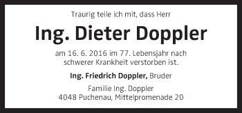 Traueranzeige von Dieter Doppler von OÖNachrichten
