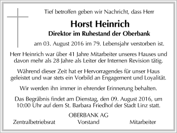 Traueranzeige von Horst Heinrich von OÖNachrichten