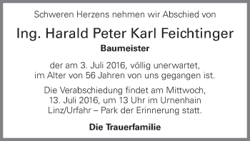 Traueranzeige von Harald Peter Karl Feichtinger von OÖNachrichten