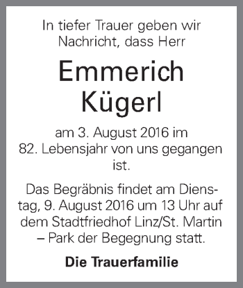 Traueranzeige von Emmerich Kügerl von OÖNachrichten