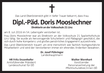 Traueranzeige von Doris Mooslechner von OÖNachrichten