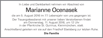 Traueranzeige von Marianne Ocenasek von OÖNachrichten