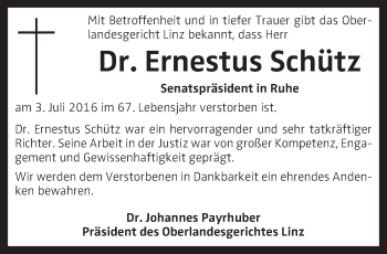 Traueranzeige von Ernestus Schütz von OÖNachrichten