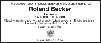 Traueranzeige von Roland Becker von OÖNachrichten
