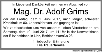 Traueranzeige von Adolf Grims von OÖNachrichten