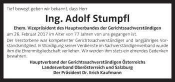 Traueranzeige von Adolf Stumpfl von OÖNachrichten