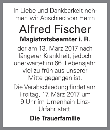 Traueranzeige von Alfred Fischer von OÖNachrichten