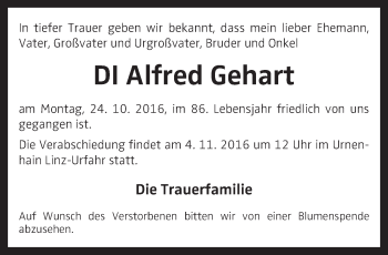 Traueranzeige von Alfred Gehart von OÖNachrichten