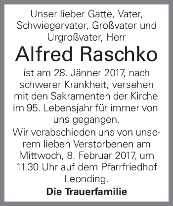 Traueranzeige von Alfred Raschko von OÖNachrichten