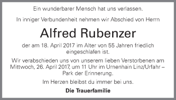 Traueranzeige von Alfred Rubenzer von OÖNachrichten