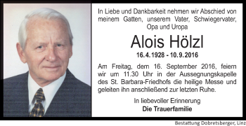Traueranzeige von Alois Hölzl von OÖNachrichten