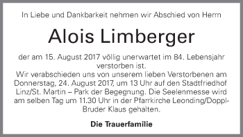Traueranzeige von Alois Limberger von OÖNachrichten