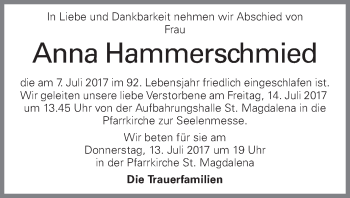 Traueranzeige von Anna Hammerschmied von OÖNachrichten